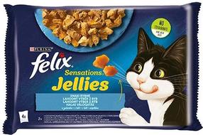 Šlapias kačių maistas Felix Sensations Jellies, žuvis, 0,085 kg x 4 vnt.