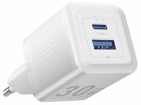 Telefono įkroviklis Vention FEQW0-EU, USB Type C/USB Type A, balta sp., 30 W