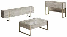 Svetainės baldų komplektas Kalune Design Luxe, vidaus, aukso sp./travertine sp.