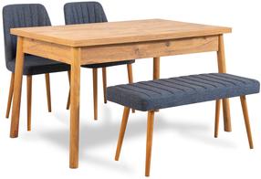 Valgomojo komplektas Kalune Design Costa 1048 - 3 A, pušies sp./tamsiai mėlyna sp.
