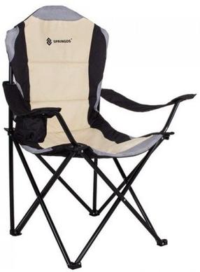 Saliekamais tūrisma krēsls Springos Folding Touring Chair, melns krās./pelēka krās./bēša krās.