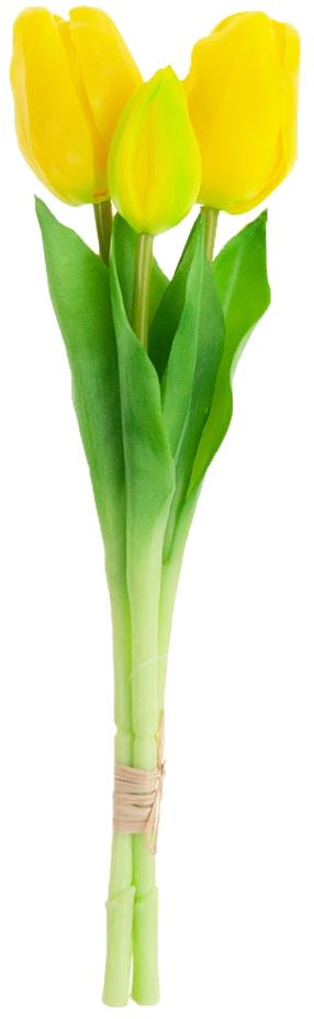 Mākslīgo ziedu pušķis, tulpes, dzeltena krās./zaļa krās., 29 cm