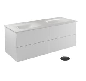 Vonios spintelė su praustuvu Besco Akya Classic, skaidri sp./balta sp./juoda sp., 52.5 cm x 131 cm x 50.7 cm