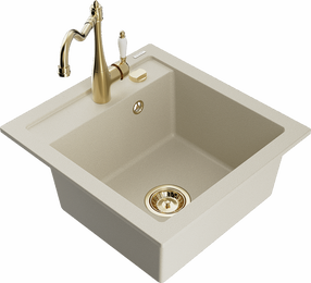 Кухонный умывальник с кухонным смесителем Mexen Vito, гранит, 49 см x 52 см x 21 см, бежевый цв.