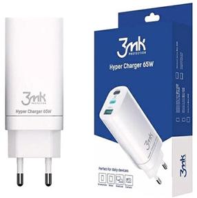 Telefono įkroviklis 3MK Hyper, USB 2.0/2 x USB Type C, balta sp., 65 W