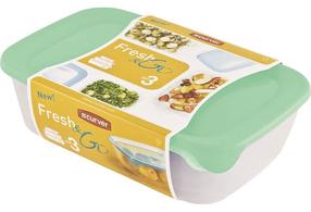 Toidukarp Curver Fresh&Go, 0.5 - 2 l, 25.6 cm x 16.7 cm, läbipaistev v./roheline v., 3 tk