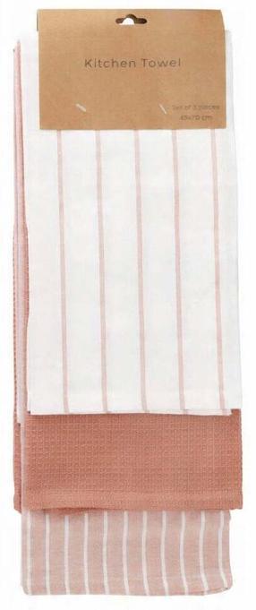 Virtuvinių rankšluosčių rinkinys Home Styling Collection, balta sp./rožinė sp., 70 cm x 45 cm, 3 vnt.