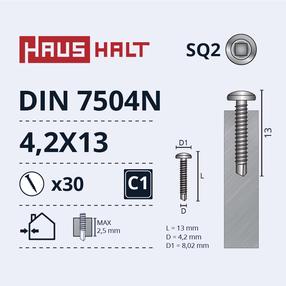 Pašvītņojošā skrūve Haushalt DIN 7504N, 4.2 mm x 13 mm, 30 gab.