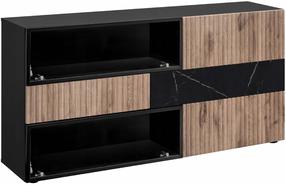 Kumode ASM Cannes, black marble krās./vicking oak krās., 81.5 cm x 160.2 cm x 36.6 cm