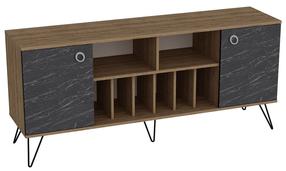 Komoda Kalune Design Lorenz 875ZNA3507, juoda sp./riešuto sp., 78.6 cm x 180 cm x 44.8 cm