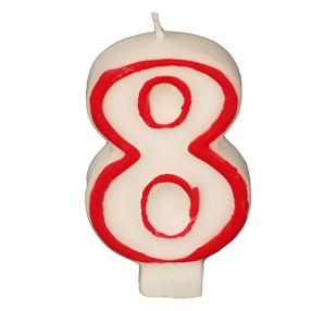 Dzimšanas dienas svece Papstar Number 8, balta krās./sarkana krās.