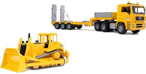Automobilių rinkiniai Bruder Man TGA Low Loader & Cat Bulldozer, 1:16, geltona sp.