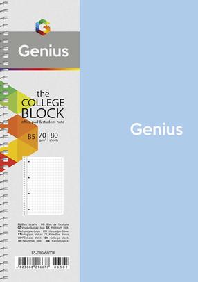 Sąsiuvinis Genius B5-080-6800K, langeliais, B5, 80 lapų, Įvairių spalvų/(spalva/dizainas parenkami atsitiktine tvarka)