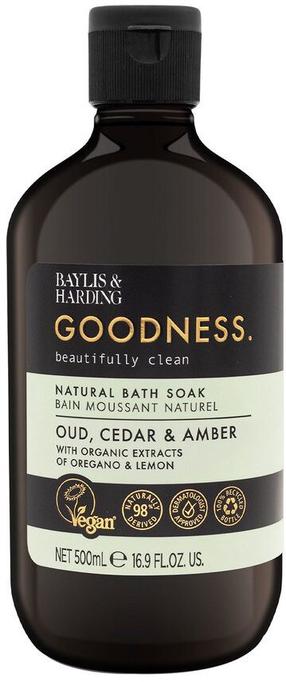 Vonios ekstraktas Baylis & Harding Natural Bath Soak Goodness Oud, Cedar & Amber, 500 ml
