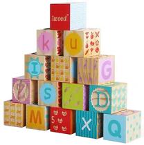 Medinės kaladėlės Iwood Wooden Stamping Blocks Alphabet, 15 vnt.