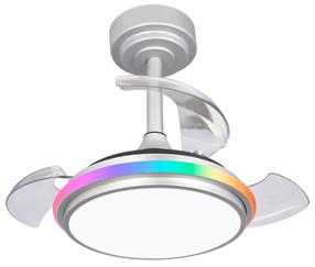 Lubinis ventiliatorius su lempa CristalRecord Antila Mini XS RGB, 40 W, pilka sp./skaidri sp.