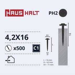 Isekeermestavad kruvid Haushalt DIN 14566, 4.2 mm x 16 mm, 500 tk
