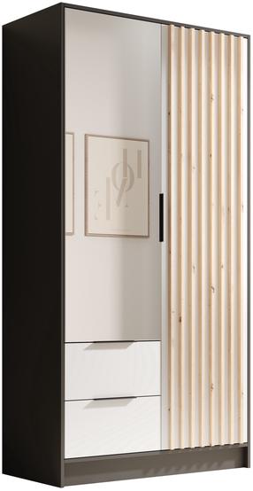 Шкаф ADRK Neri 100, белый цв./черный цв./коричневатый цв., 100 см x 51 см x 200 см, с зеркалом