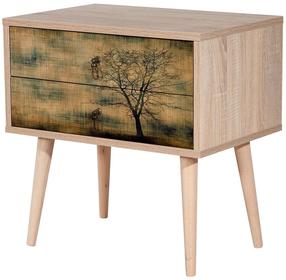 Naktinis staliukas Kalune Design Two 729, šviesiai ruda sp., 61 cm x 60 cm x 40 cm
