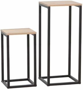 Kavos staliukų komplektas Home4you Hannes, ruda sp./juoda sp., 22 - 26 cm x 26 cm x 40 - 60 cm, 2 vnt.