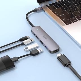 Jungčių stotelė Hoco HB27 USB Type-C, HDMI, pilka sp.