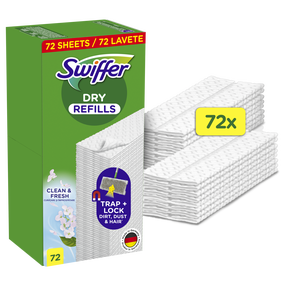 Sausų grindų šluosčių papildymas Swiffer Wipes Dry, įvairių tipų grindims, 72 vnt.