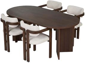 Valgomojo komplektas Kalune Design Meridia 4, balta sp./riešuto sp./tamsiai ruda sp.