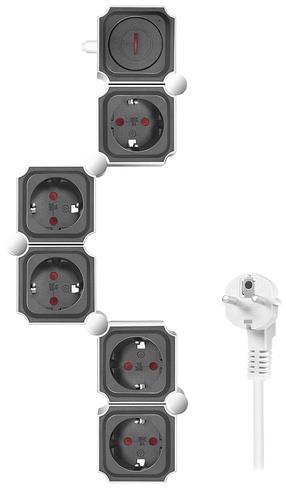 Pikendusjuhe Logilink LPS277, 1.5 mm², 1.5 m, IP20, 5 pesa, lülitiga, valge v./must v.