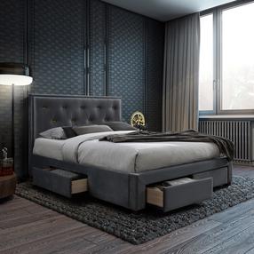 Lova dvigulė Home4you Glossy With Harmony Delux Mattress, 160 x 200 cm, pilka sp., su čiužiniu, su grotelėmis