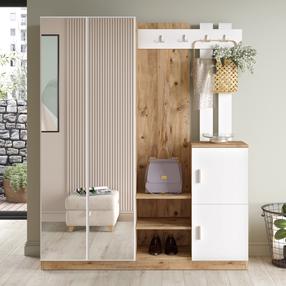 Prieškambario baldų komplektas Kalune Design DD8, vidaus, balta sp./pušies sp