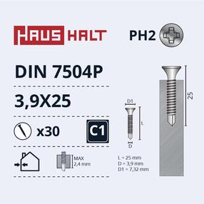Savisriegis Haushalt, 3.9 mm x 25 mm, 30 vnt.