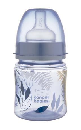 Kūdikių buteliukas plataus kaklelio Canpol Babies EasyStart, 120 ml, 3 mėn., skaidri sp./mėlyna sp.