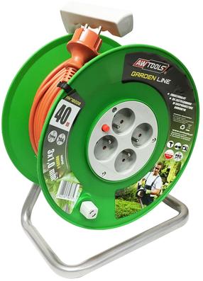 Pikendusjuhe trumlil AWTools Garden Line AW70210, 3 x 1 mm², 10 m, IP44, 4 pesa, roheline v./oranž v.