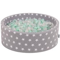 Baseinas su kamuoliukais KiddyMoon Round Ball Pit Round 300 Stars, 90 cm x 90 cm, 300 vnt, skaidri sp./balta sp.