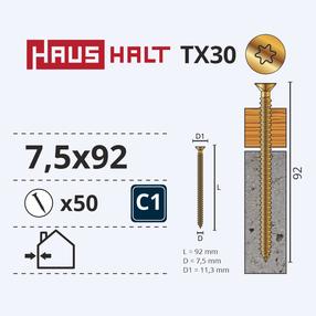 Болт для рам Haushalt, 7.5x92 мм, 50 шт.