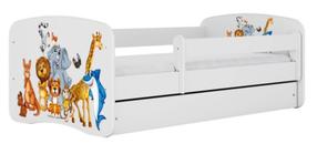 Vaikiška lova Kocot Kids Animals, balta sp., 70 x 140 cm, su patalynės dėže, be čiužinio