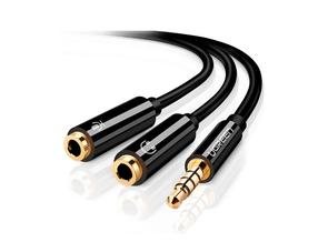 Adapteris Ugreen 3.5 mm - 2 x 3.5 mm 3.5mm Male (vyriška), 2x3.5mm Female (moteriška), 0.2 m, juoda sp.