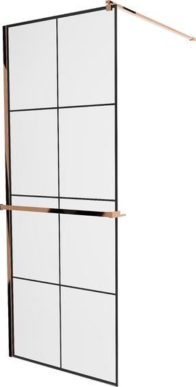 Dušo sienelė Mexen Kioto+ Walk-In, 90 cm x 200 cm, juoda sp./rausvojo aukso sp./grūdintas