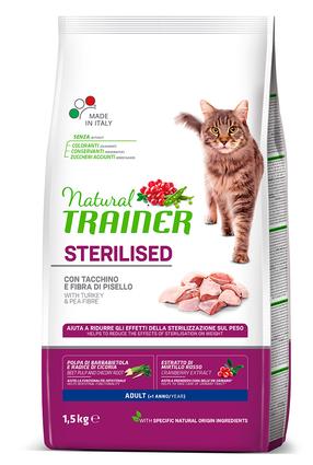 Sausas kačių maistas Natural Trainer Sterilised Turkey, kalakutiena, 1.5 kg