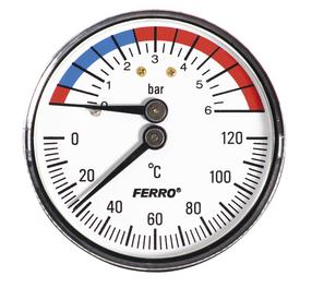 Termomanometras Ferro TM63A, 63 mm, G1/2, 6 Bar