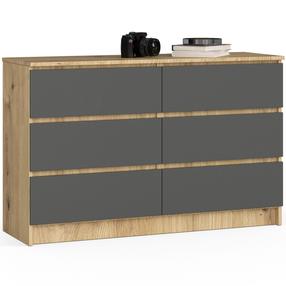 Komoda Akord K120 6SZ CLP PK, pilka sp./artisan oak sp., 77 cm x 120.4 cm x 40 cm