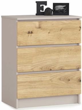 Komoda Akord K60 3SZ CLP PK, kašmyro sp./artisan oak sp., 77 cm x 60 cm x 40 cm
