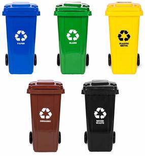Konteineris MultiStore Paper/Plastic/Glass/Mixed Waste/Organic, mėlyna sp./ruda sp./juoda sp., 120 l