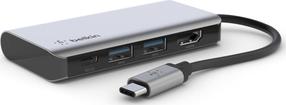 Dokstacija Belkin USB-C - 2 x USB/USB-C/HDMI female USB-C male, 2 x USB/USB-C/HDMI female, 0.125 m, pelēka krās.