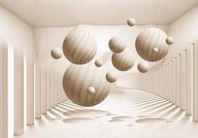 Fototapetas Artgeist 3D Abstraction - Beige Spheres With Shadow In A Bright Space With Columns MNEW011453, 105 cm x 105 cm