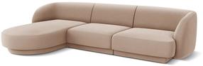 Kampinė sofa Micadoni Home Miley Velvet 4 Seats, šviesiai ruda sp., kairinė, 259 x 155 cm x 74 cm