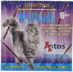 Skanėstas katėms Antos Madame Soft Sticks, žuvis/lašiša, 0.03 kg, 6 vnt.
