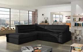 Kampinė sofa Elano Soft 11, juoda sp., kairinė, 255 x 212 cm x 90 cm