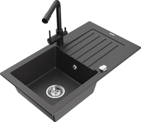 Virtuvinė plautuvė Mexen Pablo 6510751010-76+671600-70, granitas, 75 cm x 43 cm x 16.1 cm, black granite+black sp.