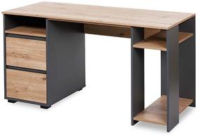 Rašomasis stalas su stalčiais LittleSky Dalia, 138 cm x 60 cm, 76 cm, antracito sp./ąžuolo sp.